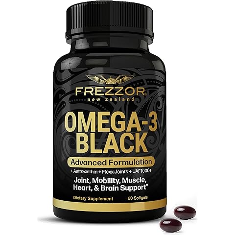 FREZZOR Omega 3 Black for Joint Care & Comfort - New Zealand Green Lipped Mussel Oil Capsules; 53x Higher Potency with UAF1000+ Super Antioxidant, No Fishy Aftertaste, 1-Pack, 60 Softgels