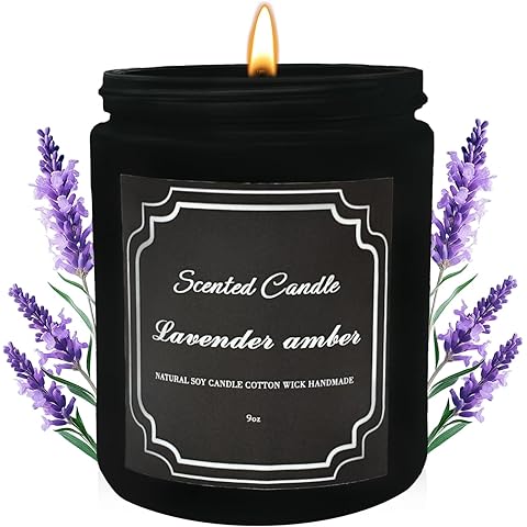 Panoata Lavender Amber Scented Candle – 7oz Soy Wax Candle for Home, Calming & Cozy Aromatherapy Blend, Long-Lasting Clean Burn, Ideal for Relaxation & Mood