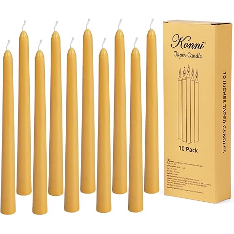 KONNI 0.87×10 Inch Wax Yellow Taper Candles, Unscented and Smokeless Tall Candlesticks, 10 Pack Tapered Candles with Cotton Wicks, Long Burning, Ideal for Weddings, Dinner Parties, and Home Décor