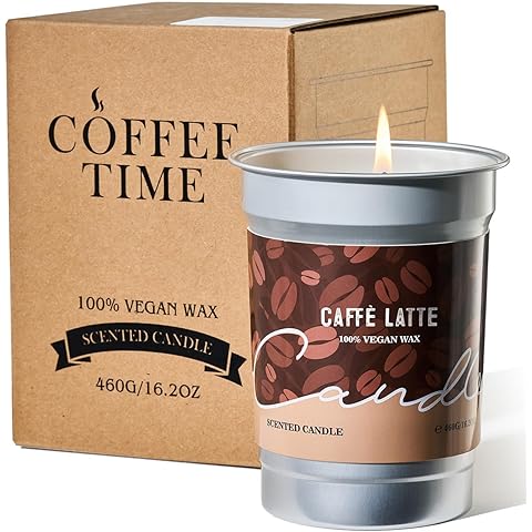 M&SENSE Coffee Candles Latte Scented, Soy Wax 16.2oz 100 Hours Long Lasting Clean Burn, Stress Relief Aromatherapy Gifts for Coffee Lovers, Cozy Winter Holiday Home Decor