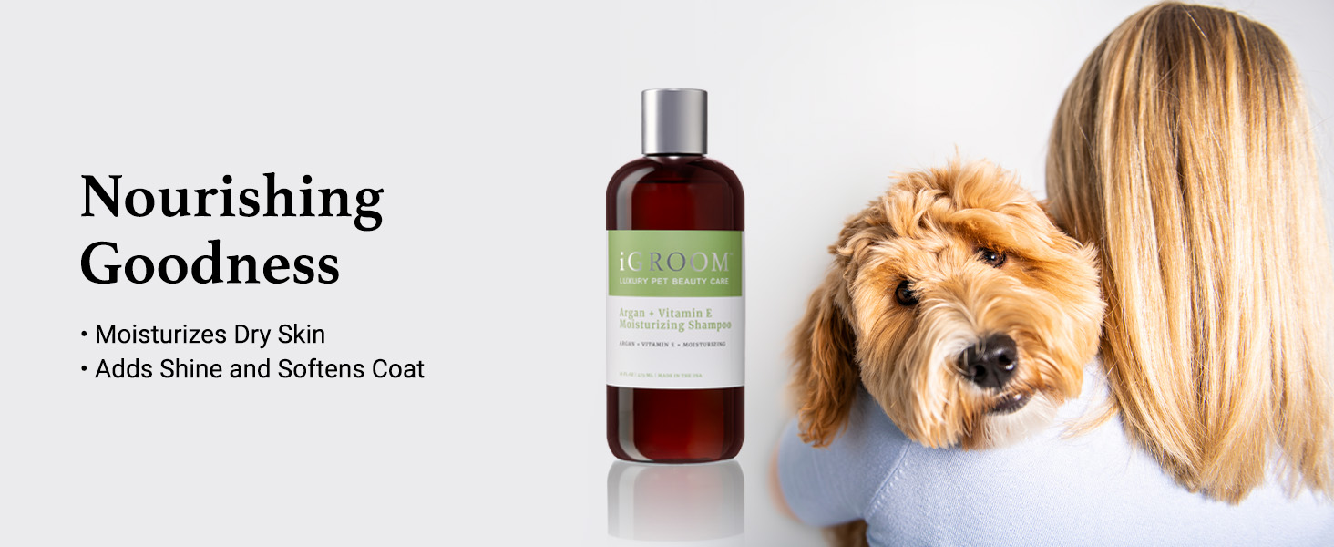 iGroom Argan + Vitamin E Shampoo is packed with nourishing goodness to moisturize dry skin