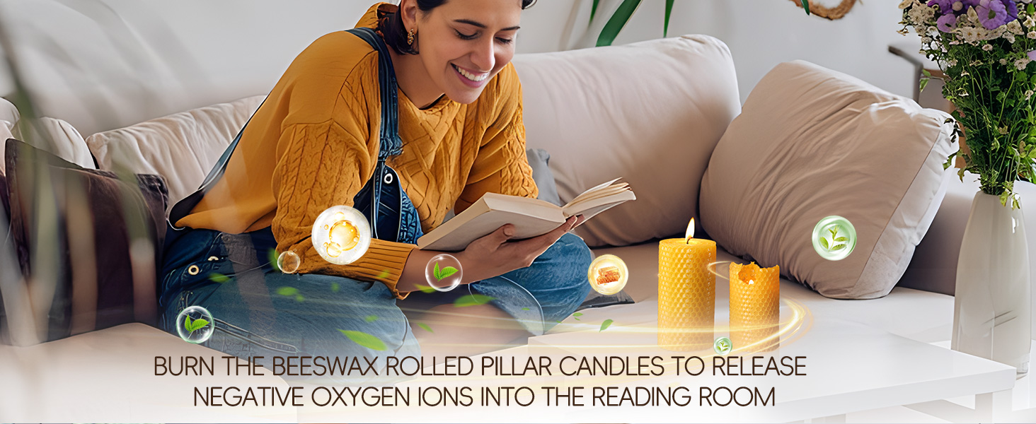 Burn the beeswax tapet candle to release negative oxygen ions into the reading room