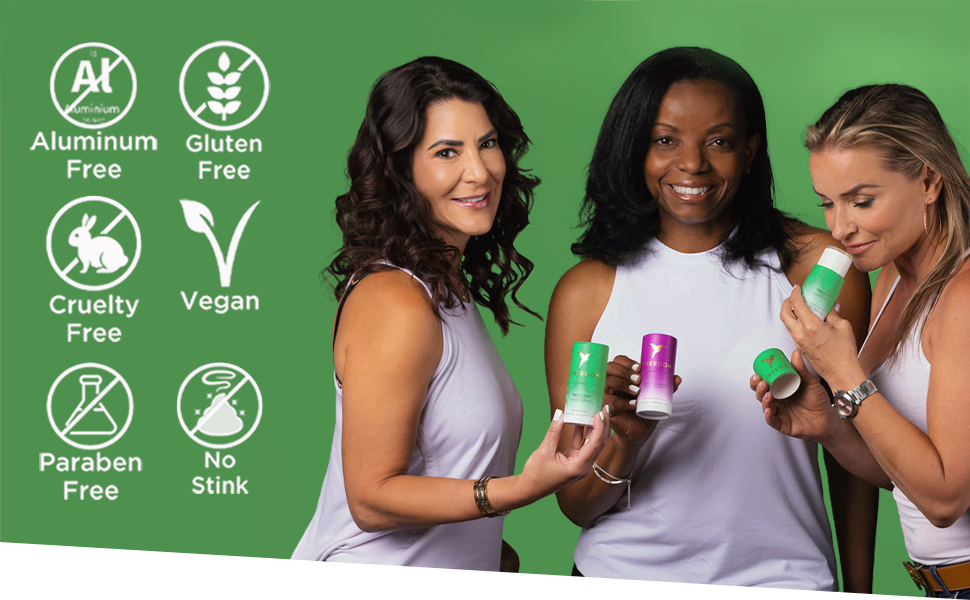 aluminum free, paraben free, cruelty free, vegan, gluten free, natural deodorant, no stink