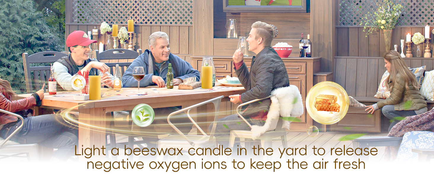 Light the beeswax column wax to release negative oxygen ions into the yard