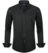 J.Ver Men's Dress Shirts Solid Long Sleeve Stretch Wrinkle-Free Formal Shirt Business Casual 
