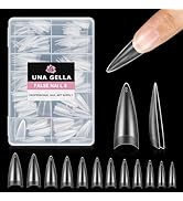 UNA GELLA Clear Stiletto Nails Tips Half Cover Stiletto Gel Nail Tips 216pcs Almond Shape False A...