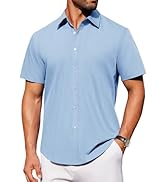 J.VER Mens Short Sleeve Button Down Shirt Stretch Business Casual Dress Shirts Solid Summer Weddi...