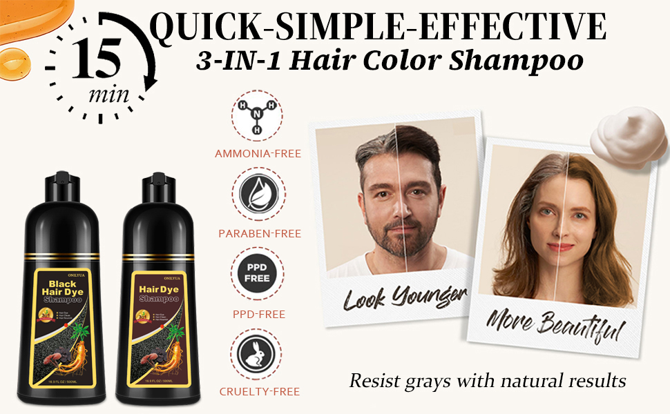 hair dye shampoo for Women and man para canas herbishh hair color gray hair grey 3 in 1