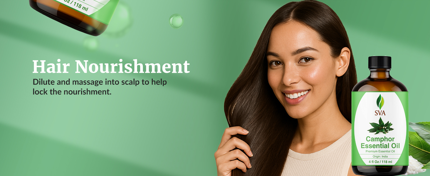 SVA Camphor essential oil is useful for massage on scalp and hair oiling