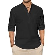 J.VER Men's Cotton Linen Shirts Casual Long Sleeve Henley Shirt Hippie Beach Tops Vacation T Shir...