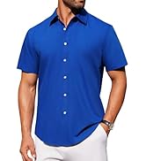 J.VER Mens Short Sleeve Button Down Shirt Stretch Business Casual Dress Shirts Solid Summer Weddi...