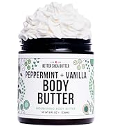 Whipped Body Butter | Peppermint Vanilla | Body Moisturizer for Women | With Raw Shea Butter for ...