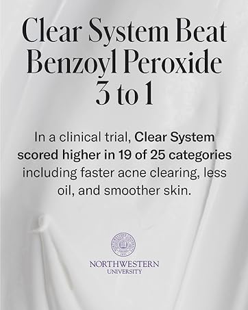 clear system beat benzolyl peroxide clinical trial smoother skin less oil acne clearing