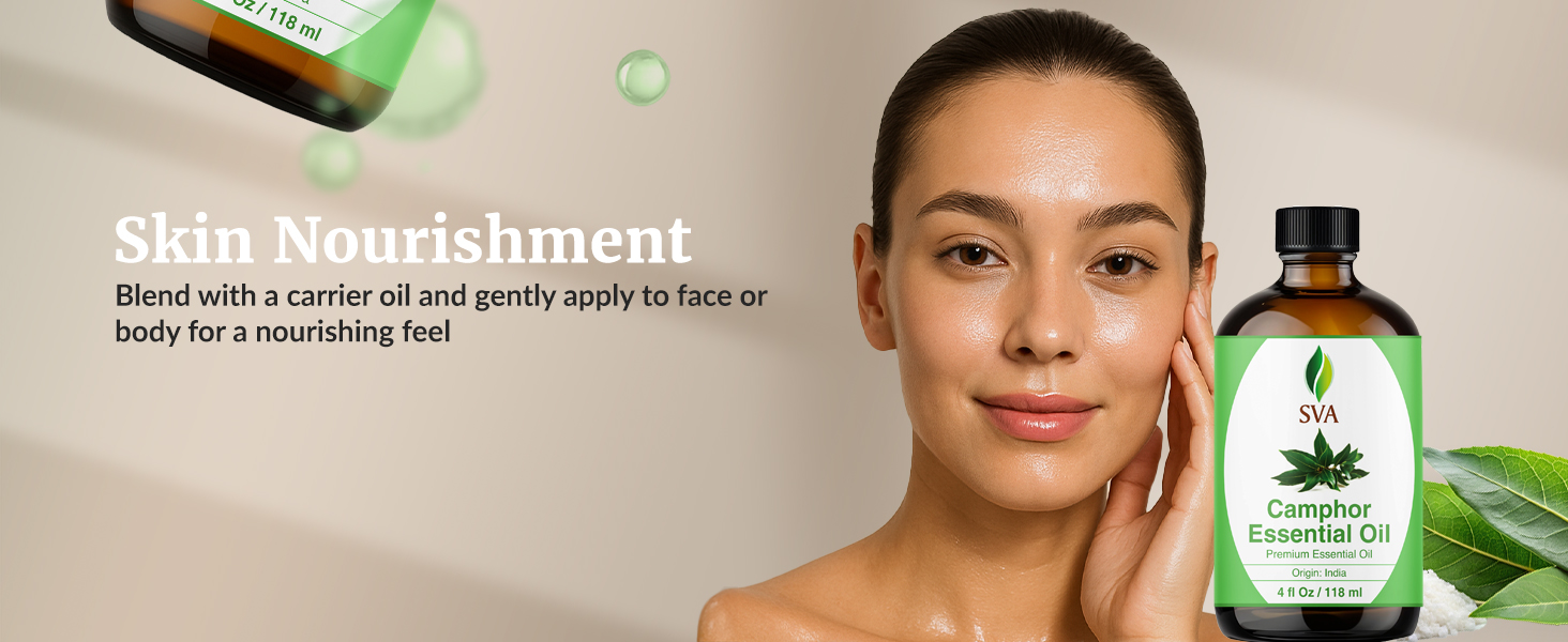 A lady massaging her face with roller using camphor essential oil for skincare