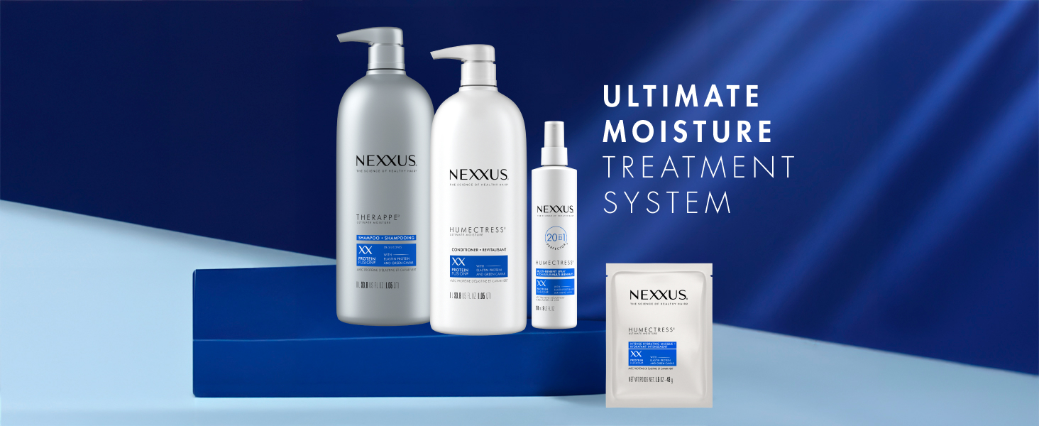 Products shot against white background with swirling water and blue pearls with text.