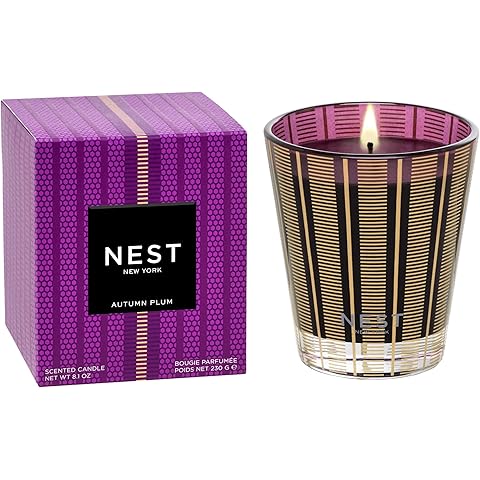 NEST New York Scented Classic Candle, Autumn Plum - 8.1 oz - Up to 60-Hour Burn Time - Reusable Glass Vessel