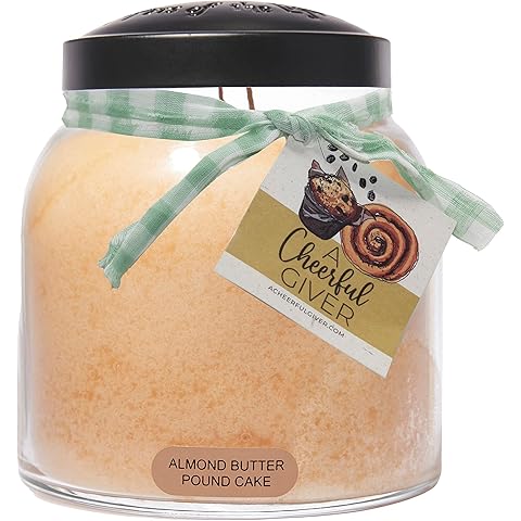 A Cheerful Giver - Almond Butter Pound Cake - 34oz Papa Scented Candle Jar with Lid - Keepers of the Light - 155 Hours of Burn Time, Gift for Women, Brown