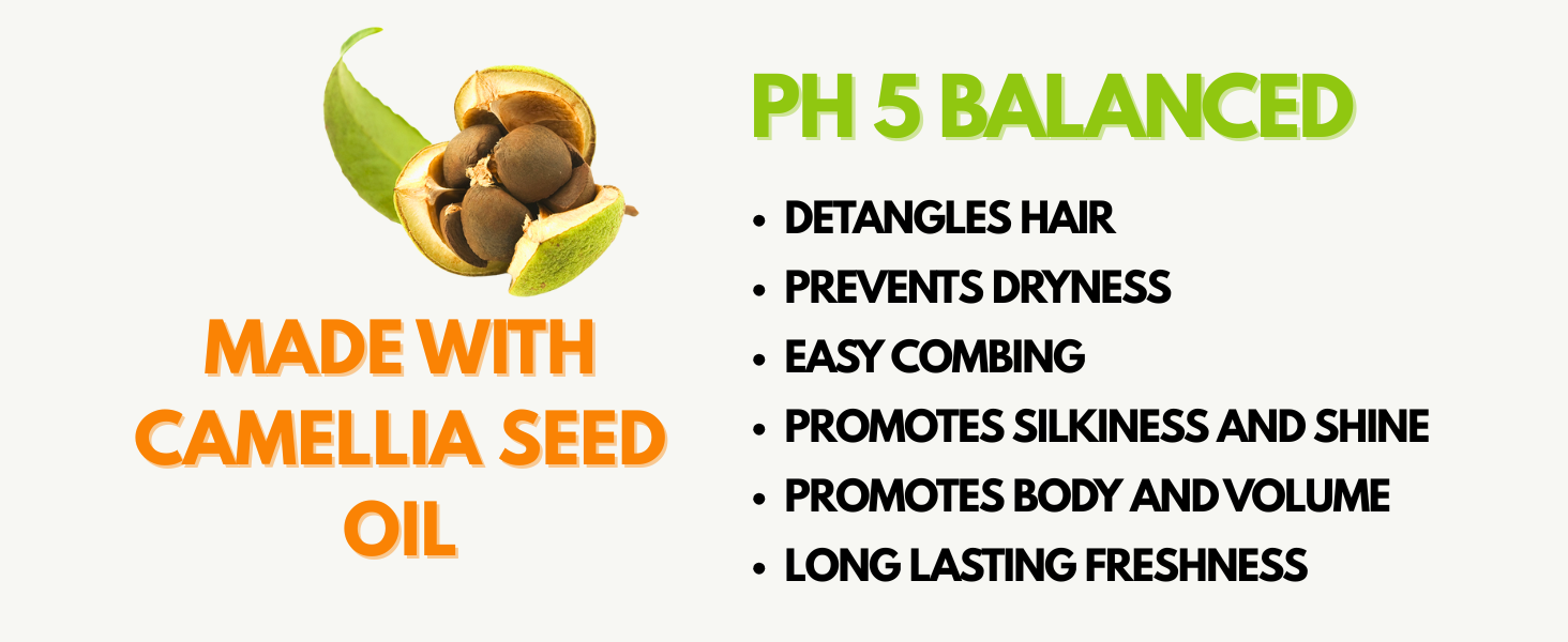 made with camellia seed oil detangles hair ph 5 balanced