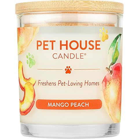 One Fur All Pet House Candle Plant-Based/Soy - Clean Burning Scented, Long Lasting Pet Odor Candle for Home - Mango Peach