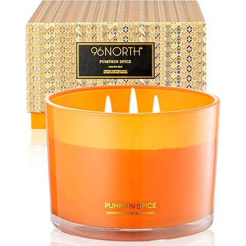 96NORTH Luxury Pumpkin Soy Candle | Large 3 Wick Jar Candle | Halloween & Fall Decor | Up to 40 Hours Burning | 100% Natural Soy Wax | Relaxing Aromatherapy Candle | Halloween Fall Candle Gift
