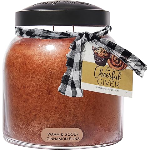 A Cheerful Giver - Warm & Gooey Cinnamon Buns Papa Scented Glass Jar Candle (34oz) with Lid & True to Life Fragrance Made in USA