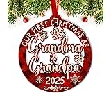 Fastpeace Our First Christmas as Grandma and Grandpa 2025 Ornament – Acrylic Holiday Keepsake, New Grandparents Gift, First Christmas Ornament for Grandparents to be