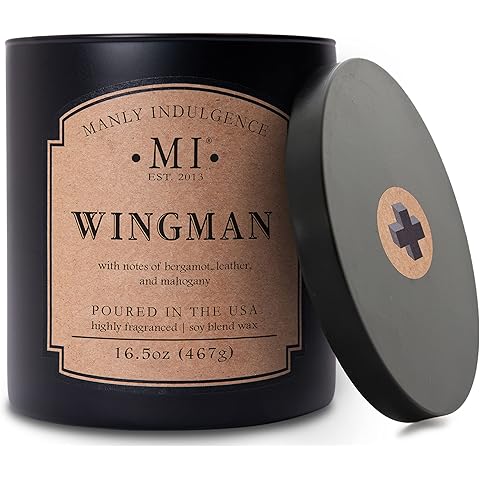 Manly Indulgence Wingman Scented Candles for Men, 2 Wick, 16.5 oz, Premium Soy Blend Wax, 60H Burn, Candles for Home Scented - Made in The USA