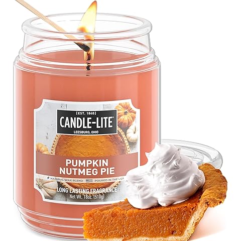 Candle-lite Halloween Scented Candles, Pumpkin Nutmeg Pie, 18 oz Jar, Proudly Poured in The USA, Aromatherapy Candle, Single-Wick with 110 Hours of Burn Time, Perfect for Creating an Inviting Ambiance