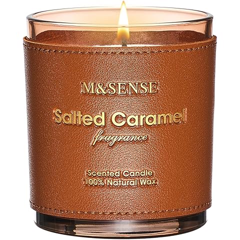 M&SENSE Caramel Vanilla Scented Vegan Soy Candles,10oz 42-Hour Slow Burning Time,No Toxin Heavy Scented Candles,Cozy Relaxing Romance,Fancy Housewarming Gifts for Women & Men