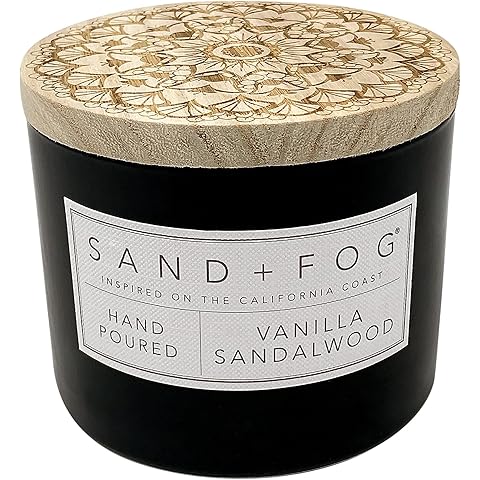 Sand + Fog Scented Candle - Vanilla Sandalwood – Additional Scents and Sizes – 100% Cotton Lead-Free Wick - Luxury Air Freshening Jar Candles - Perfect Home Decor – 12oz