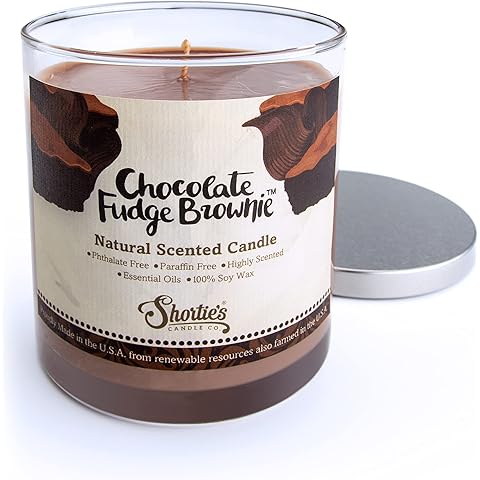 Chocolate Fudge Brownie Scented Natural Soy Candle, Essential Fragrance Oils, 100% Soy, Phthalate & Paraben Free, Clean Burning, 9 Oz.