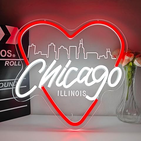 Chicago Neon Sign for Wall Decor Chicago Neon Light for Women Gift Dimmable LED Cit...