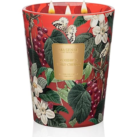 M&SENSE Wild Cherry Scented Candle 3 Wick, 35oz 150H Long Lasting, Soy Candles Stress Relief Romantic Gifts for Women Home Decor