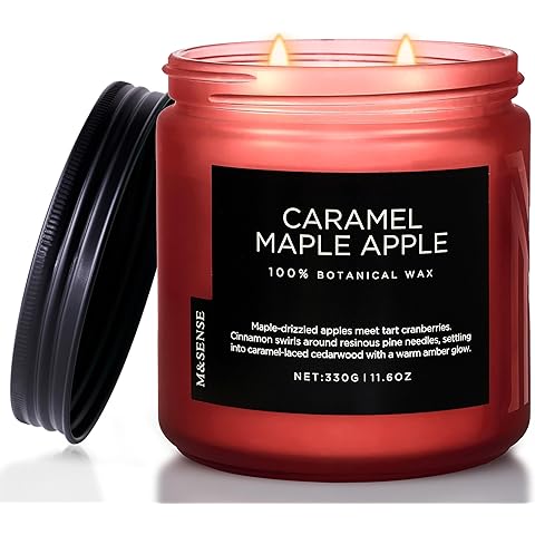 M&SENSE Caramel Apple Pie Candles for Home Scented, Natural Soy Wax 11.6oz Long Lasting 70 Hours Clean Non Toxic Large 2 Wick Candle Gifts for Thanksgiving Housewarming