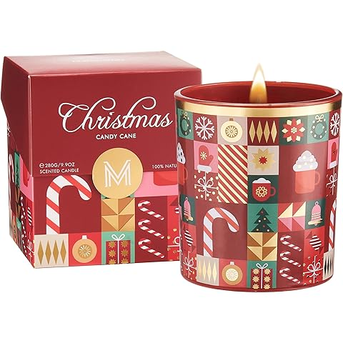 Candy Cane Apple & Coconut Scented Holiday Candle for Christmas, 9.9oz 55Hours Burn...