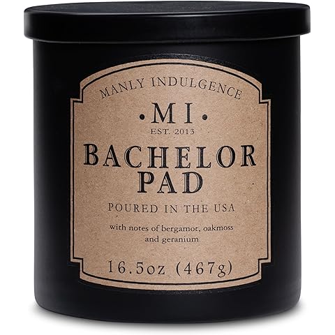 Manly Indulgence Bachelor Pad Scented Candles for Men, 16.5 oz Single Wick, Premium Soy Blend Wax, 60H Burn, Candles for Home Scented – Made in The USA