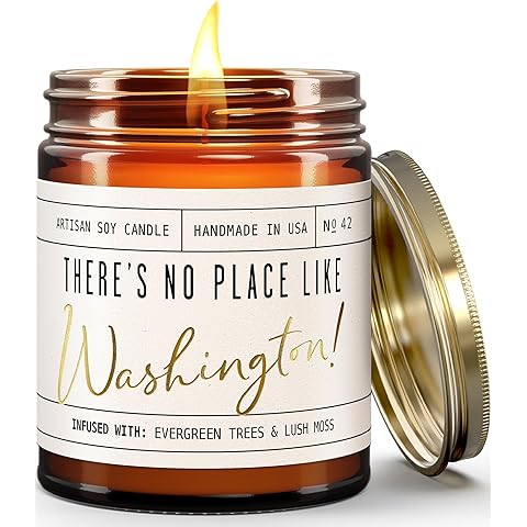 Washington Gifts, Washington Decor for Home - 'There's No Place Like Washington Candle, w/Evergreen Trees & Lush Moss I Washington Souvenirs I Washington State Gifts I 9oz Jar, 50Hr Burn, USA Made