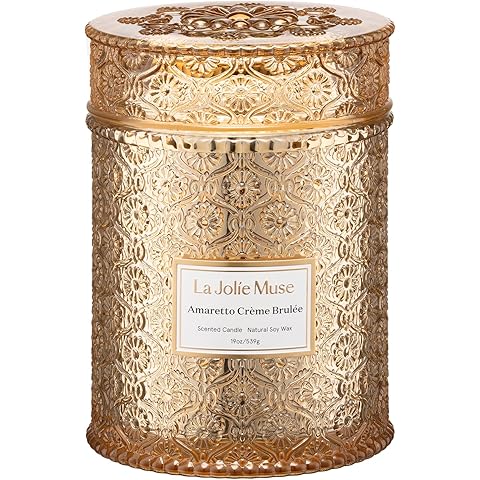 LA JOLIE MUSE Fall Candle | Amaretto Crème Brûlée – Almond Liqueur, Dry Fruit & Caramel | 19 oz Wooden Wick Candle | 90 Hours Clean Burn | Luxury Candles for Self-Care & Gifting