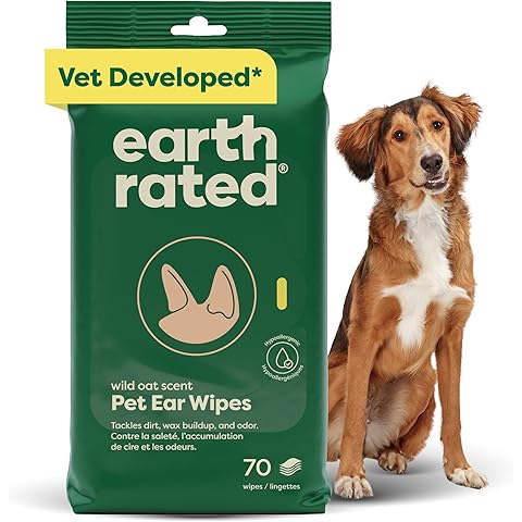 Earth Rated Vet-Developed Pet Ear Wipes, Hypoallergenic Cleaner for Dogs & Cats Ears to Remove Dirt and Wax Build Up, Wild Oat Scent, 70 Count