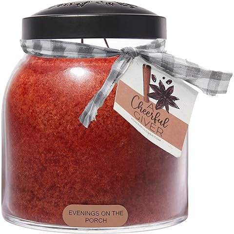 A Cheerful Giver — Evenings on the Porch - 34oz Papa Scented Candle Jar with Lid - Keepers of the Light - 155 Hours of Burn Time, Gift for Women, Red