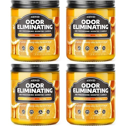 AOOVOO 4 Pack Citrus Lemon Odor Eliminating Highly Fragranced Candle - Eliminates 95% of Pet, Smoke, Food, and Other Smells Quickly, Air Freshing Soy Candle