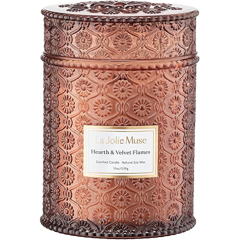 LA JOLIE MUSE Hearth & Velvet Flames Candle - Saffron, Clove, Vanilla | 19 oz Large Wooden Wick Candles | Natural Soy Wax | 90 Hours Clean Burn | Holiday Candle Gifts | Gift-Ready for Hosts