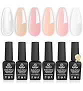 Beetles Builder Gel Set,Soft Nude Whisper 6 Colors 8 in 1 Strengthening Apex Building Nail Extens...