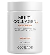Codeage Multi Collagen + Gut Blend Supplement – Digestive Probiotics, DGL Licorice – Aloe Vera, O...
