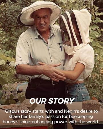 Negin with her father in beekeeping gear, showing Gisou’s Mirsalehi heritage and honey origins