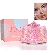 Boko 50ML Body Glitter Gel, Iridescent Pink Chunky Glitter Gel for Face Hair Body Love Heart Make...