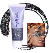Boko 50ML Body Glitter Gel, Black Halloween Chunky Glitter Gel for Face Hair Body Sparkle Makeup,...