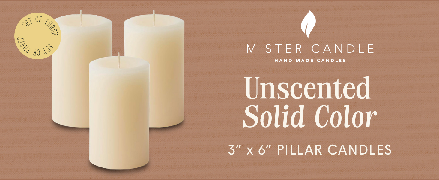 Unscented 3x6 Solid Color Pillar Candles 