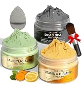 ulluxe Facial Clay Mask Set - Vitamin C Turmeric Clay Mask, Dead Sea Mud and Salicylic Acid Mask ...
