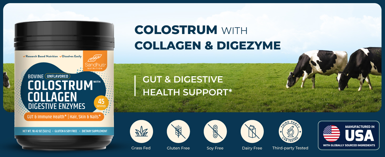 bovine colostrum with collagen and digestive enzymes blend for immune and digestion support